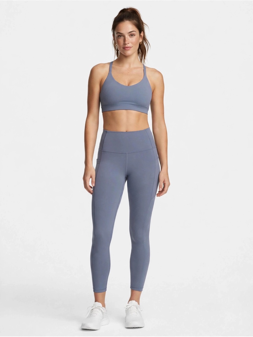 Athleta Slate Blue Salutation Stash Pocket II 7/8 Leggings. Size L. Like New.